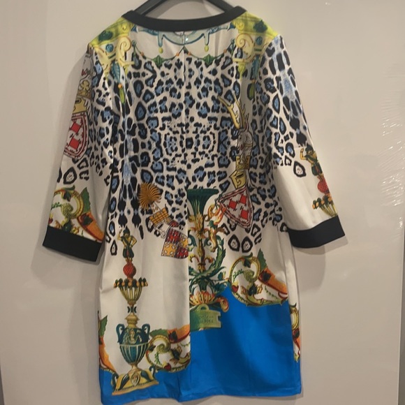 EDM ETOILE DU MONDE Art work  Multi Print Beaded  Shift Dress 4 - Picture 7 of 12